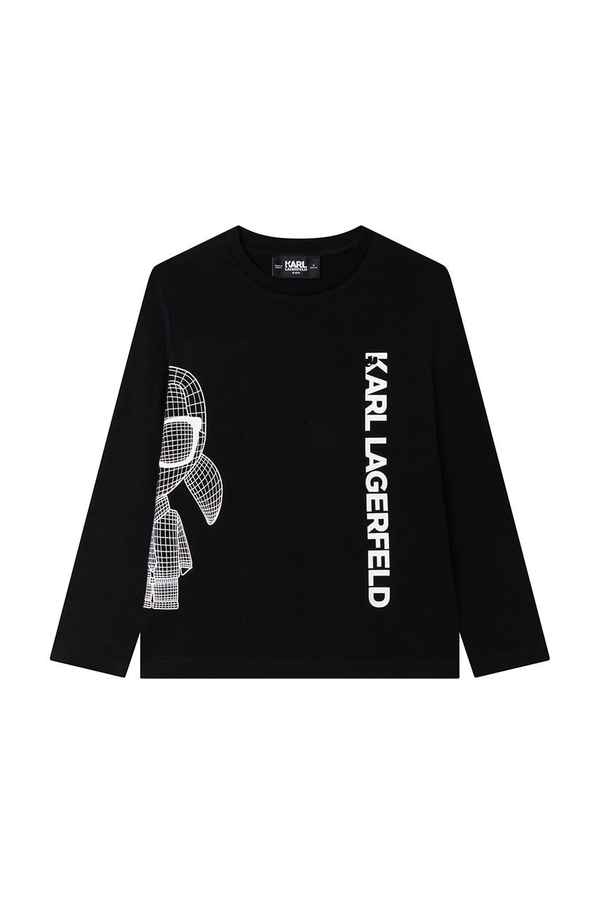 Karl Lagerfeld longsleeve din bumbac pentru copii culoarea negru, cu imprimeu