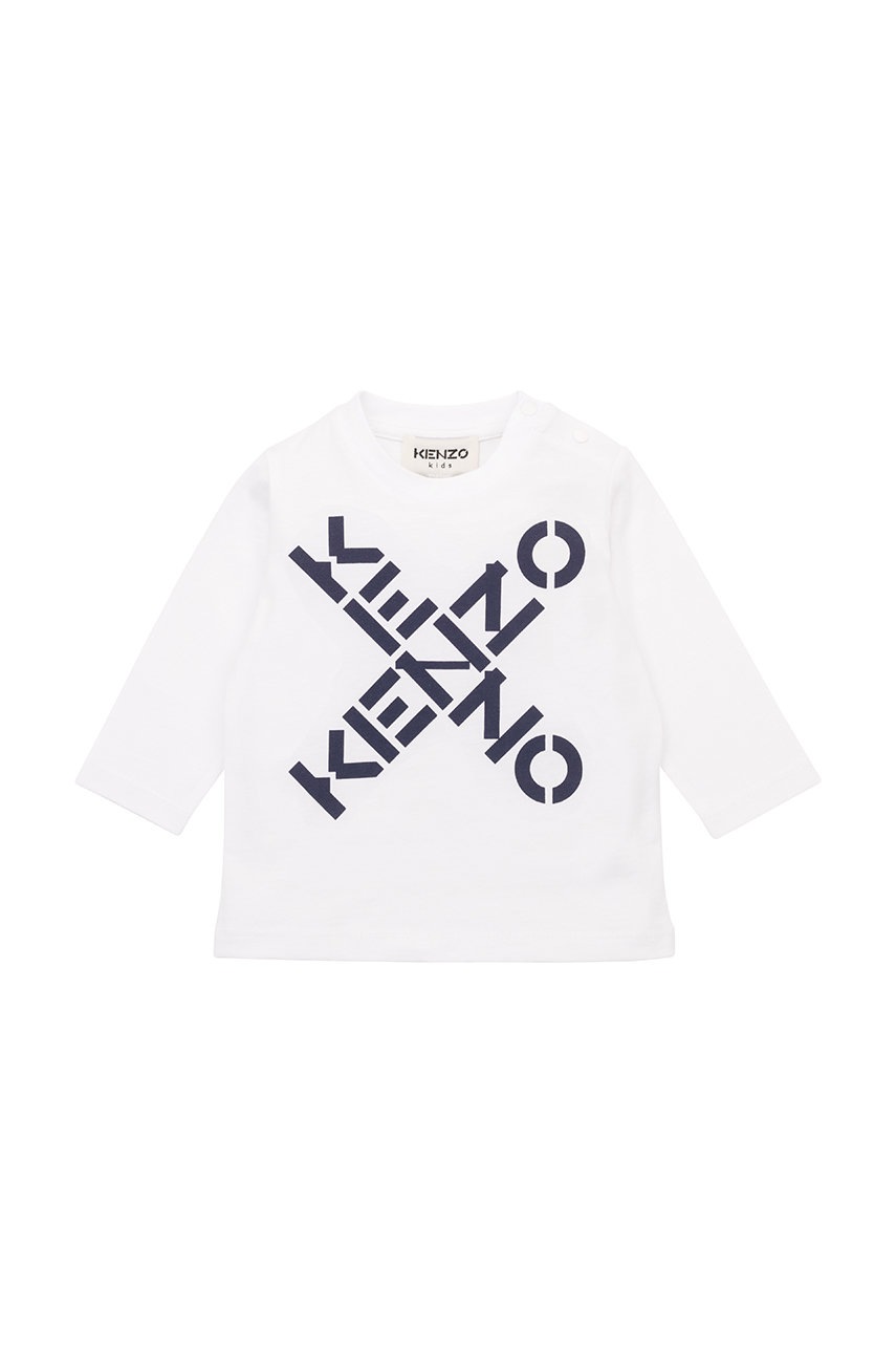 

Дитячий бавовняний лонгслів Kenzo Kids колір білий з принтом