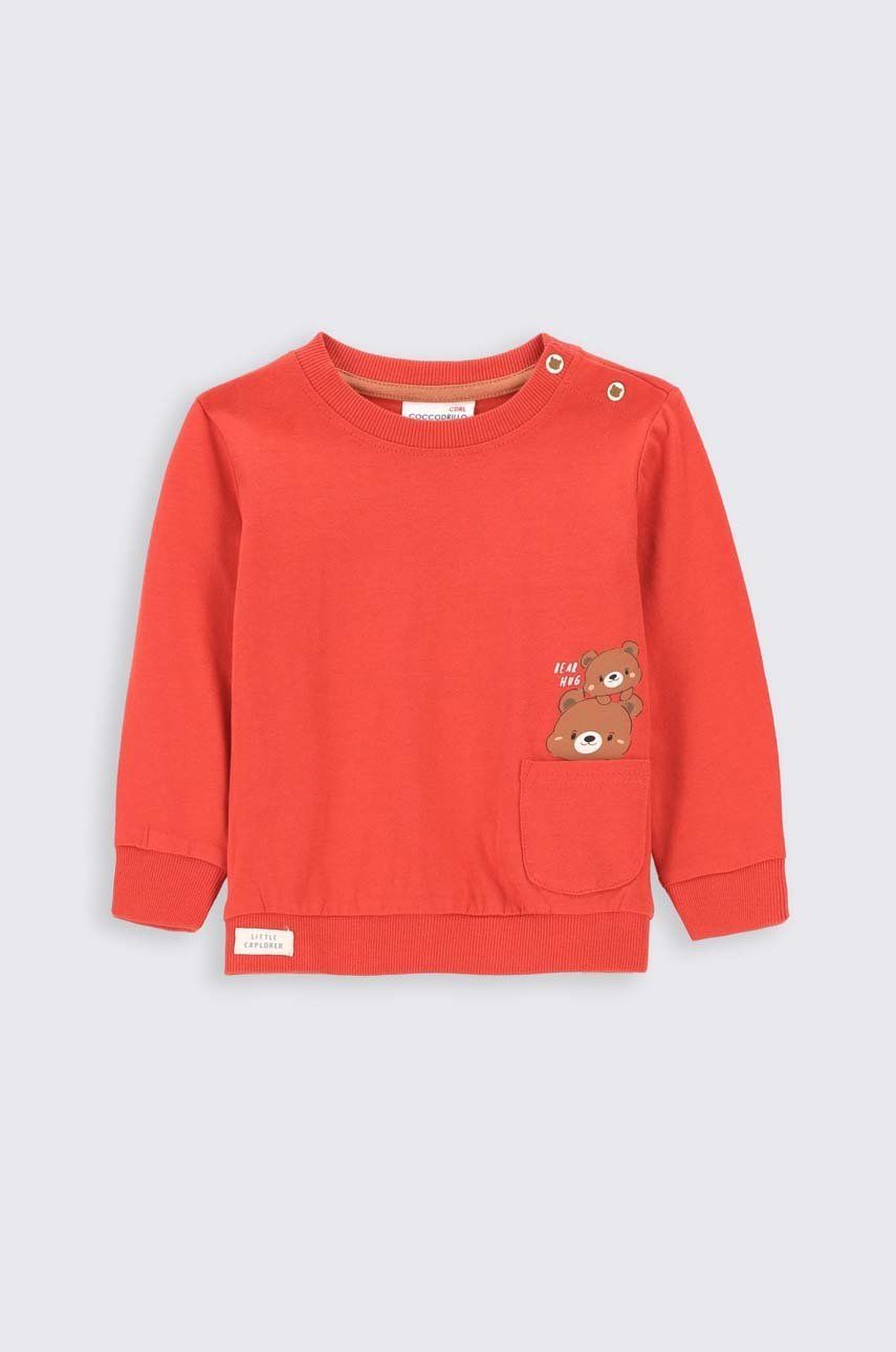 Coccodrillo bluza bawełniana niemowlęca kolor czerwony z nadrukiem