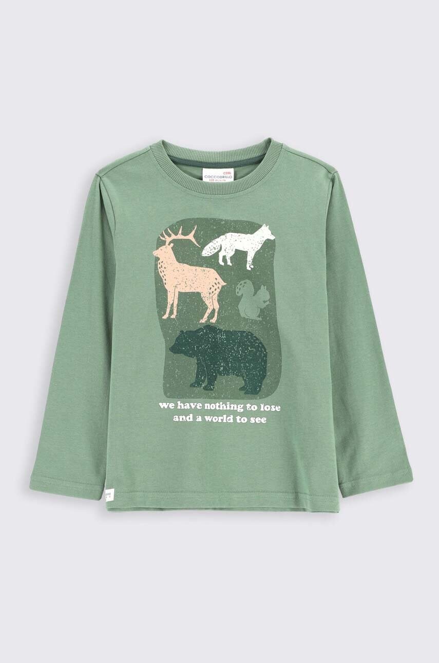 Coccodrillo longsleeve din bumbac pentru copii culoarea verde, cu imprimeu