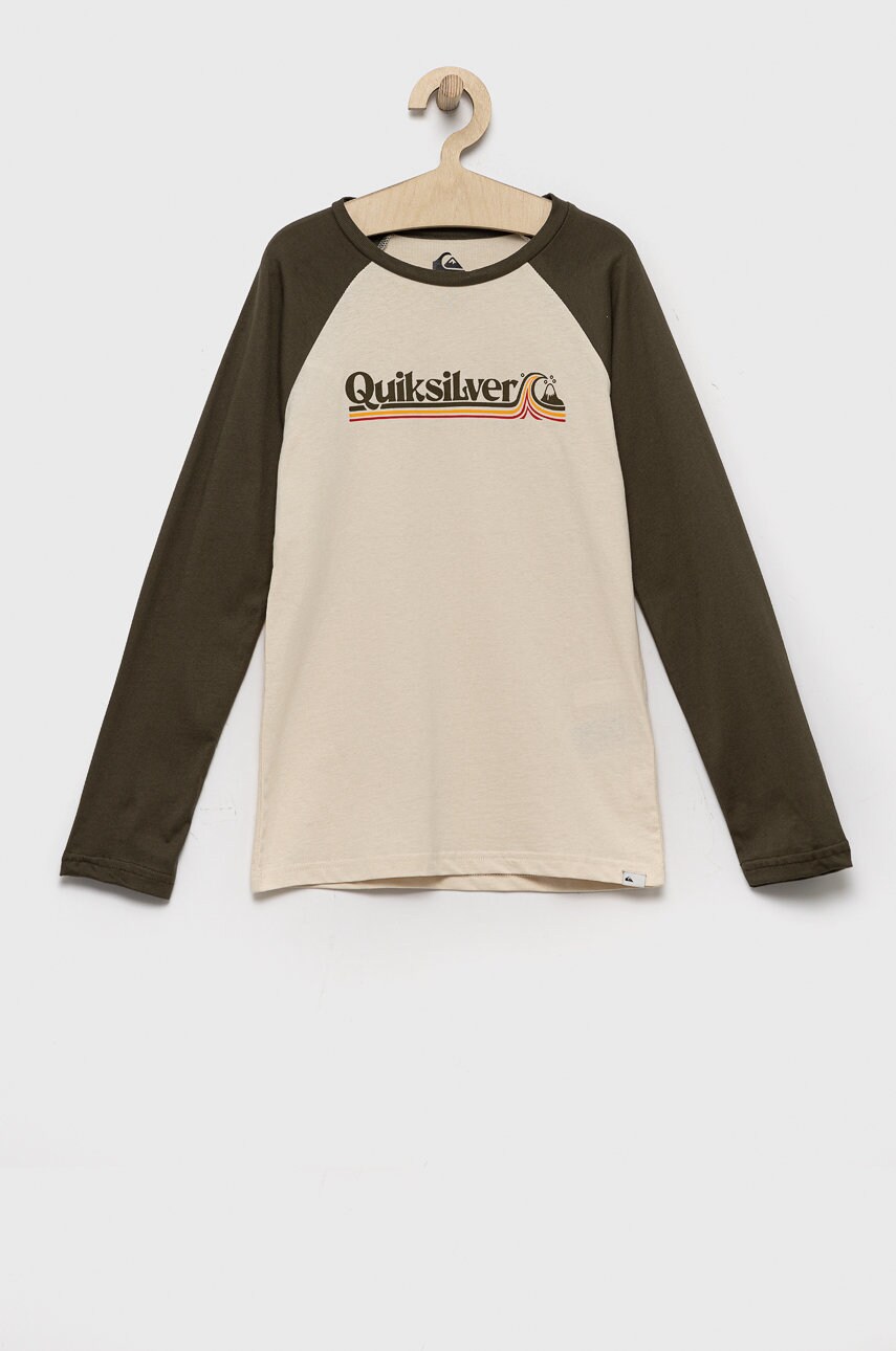 Quiksilver longsleeve din bumbac pentru copii culoarea verde, cu imprimeu