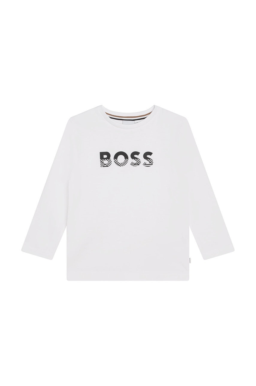 

Детска блуза с дълги ръкави BOSS в бяло с принт, Бял