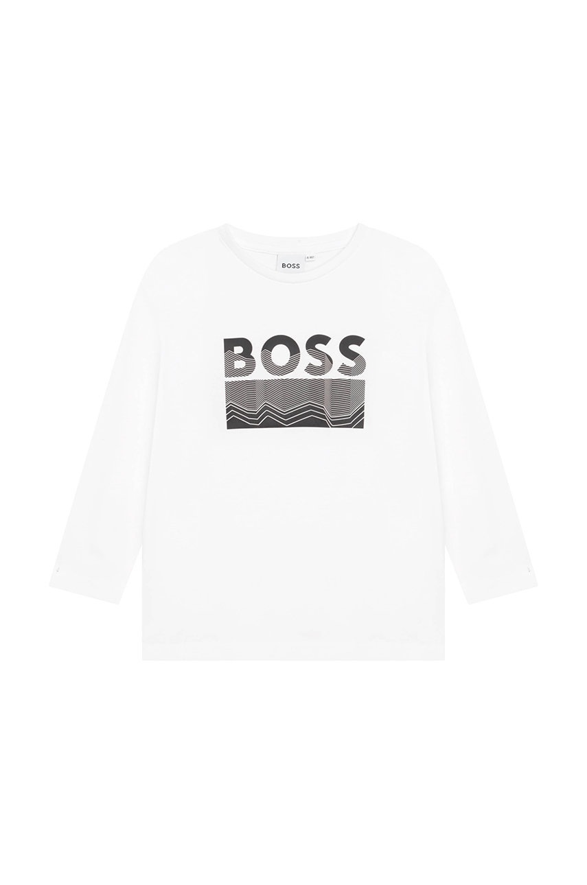 

Детска блуза с дълги ръкави BOSS в бяло с принт, Бял