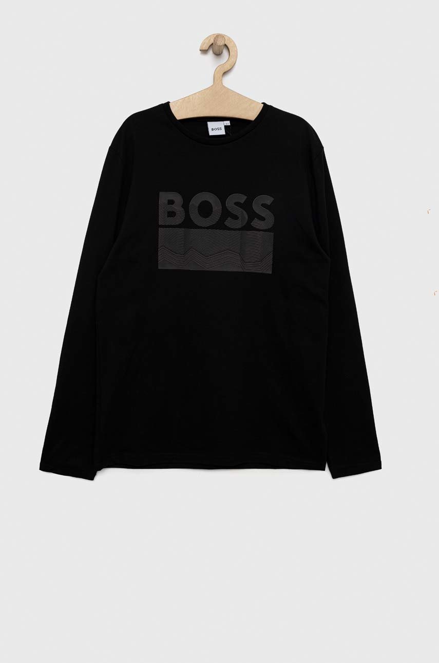 

Детска блуза с дълги ръкави BOSS в черно с принт, Черен