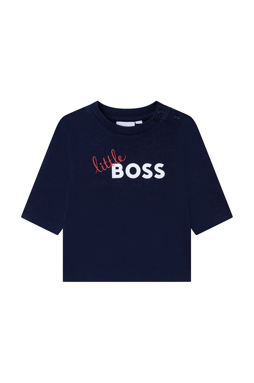 

Детска блуза с дълги ръкави BOSS в тъмносиньо с принт, Тъмносин