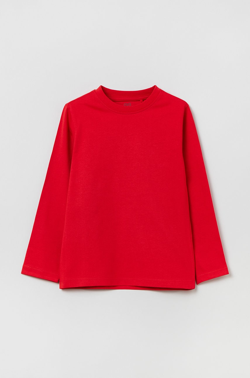 OVS longsleeve din bumbac pentru copii culoarea rosu, neted