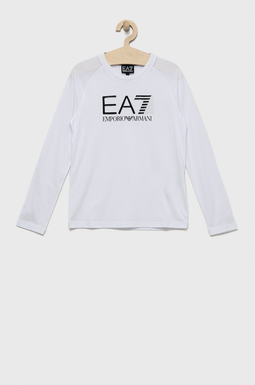 EA7 Emporio Armani longsleeve din bumbac pentru copii culoarea alb, cu imprimeu