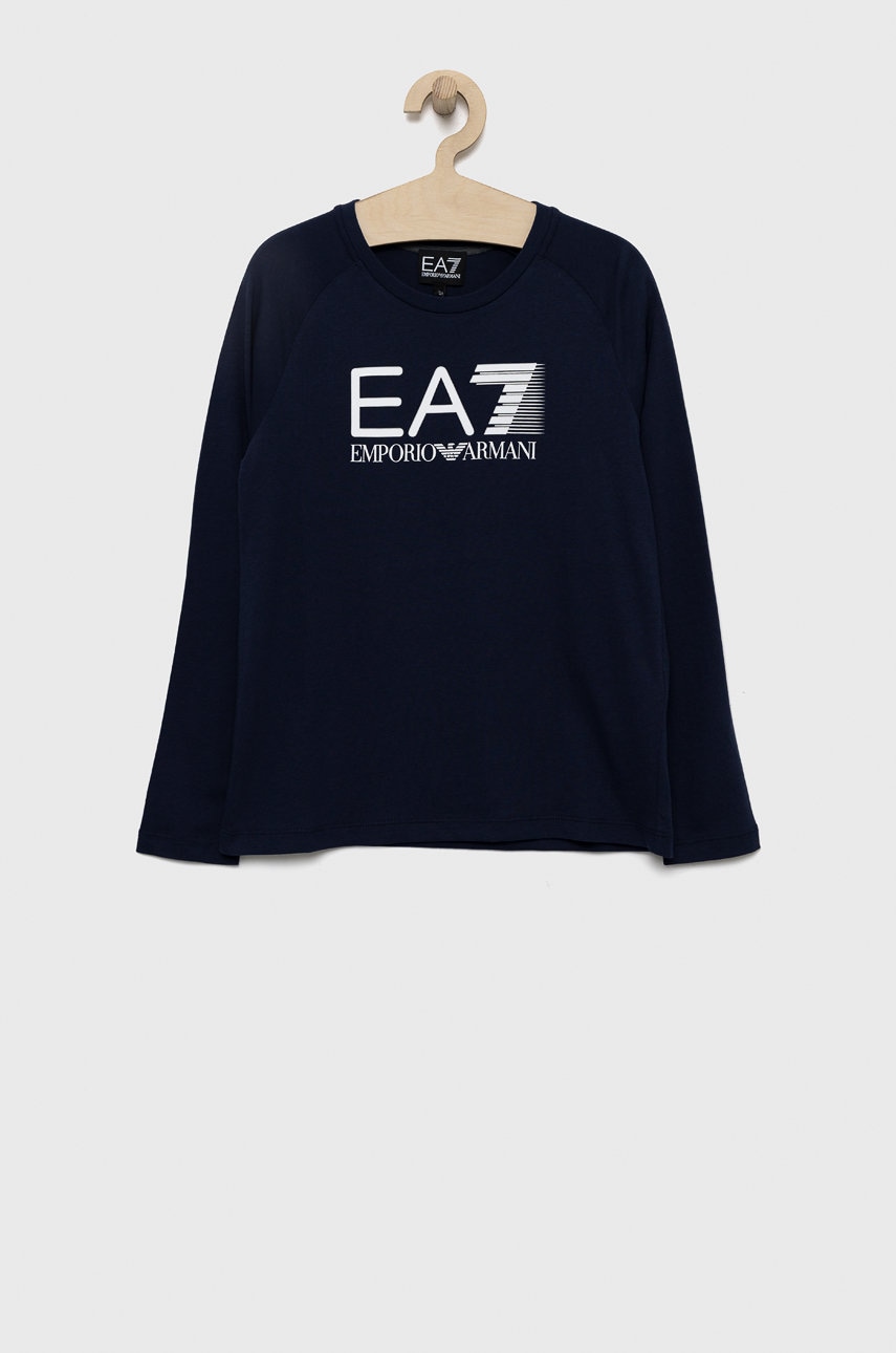 EA7 Emporio Armani longsleeve din bumbac pentru copii culoarea albastru marin, cu imprimeu
