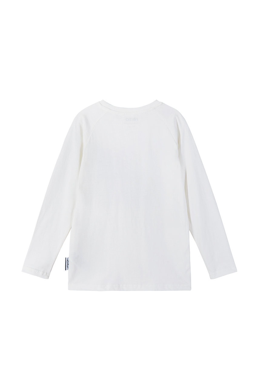 Дитячий бавовняний лонгслів Reima колір білий з принтом