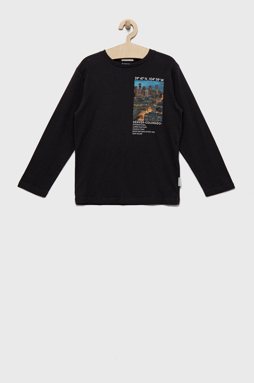 Tom tailor longsleeve din bumbac pentru copii culoarea gri, cu imprimeu
