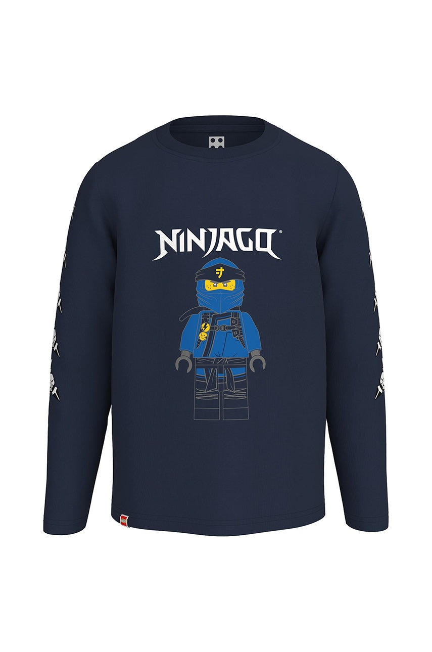 

Дитячий бавовняний лонгслів Lego Wear колір синій з принтом