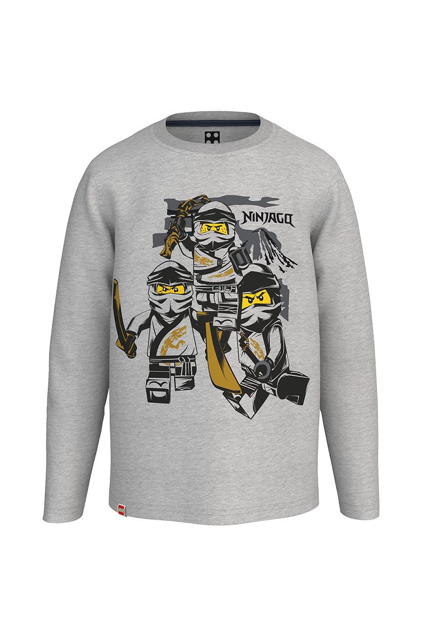 Lego Wear longsleeve din bumbac pentru copii culoarea gri, cu imprimeu