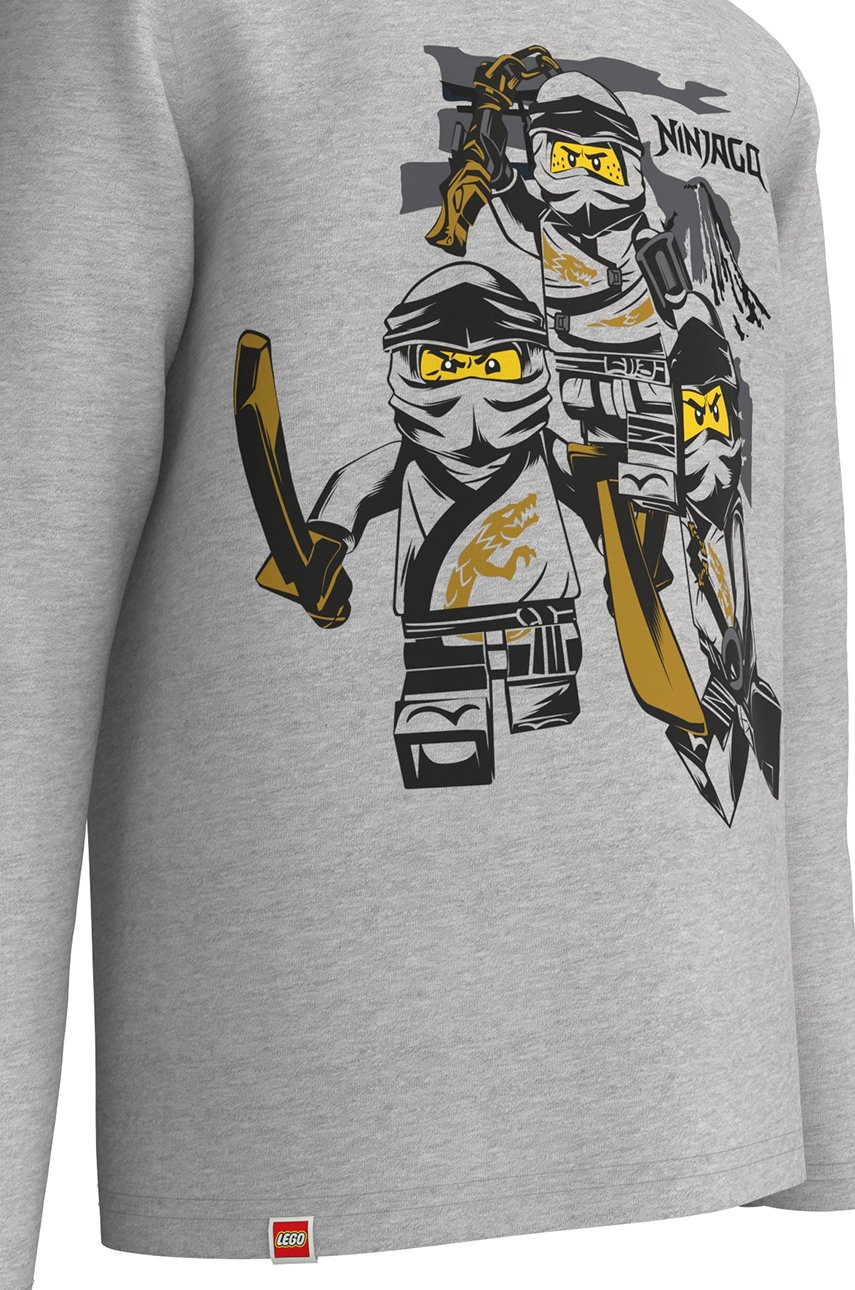 

Дитячий бавовняний лонгслів Lego Wear колір сірий з принтом