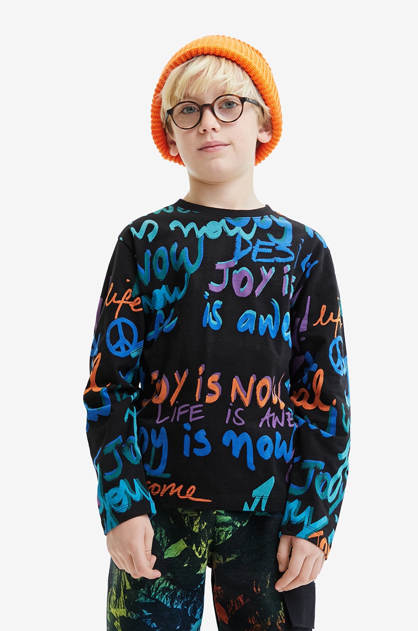 Desigual longsleeve din bumbac pentru copii culoarea negru, modelator