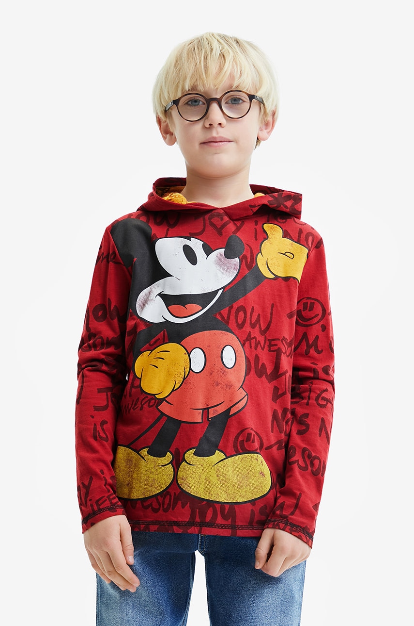 Desigual longsleeve din bumbac pentru copii culoarea rosu, cu imprimeu