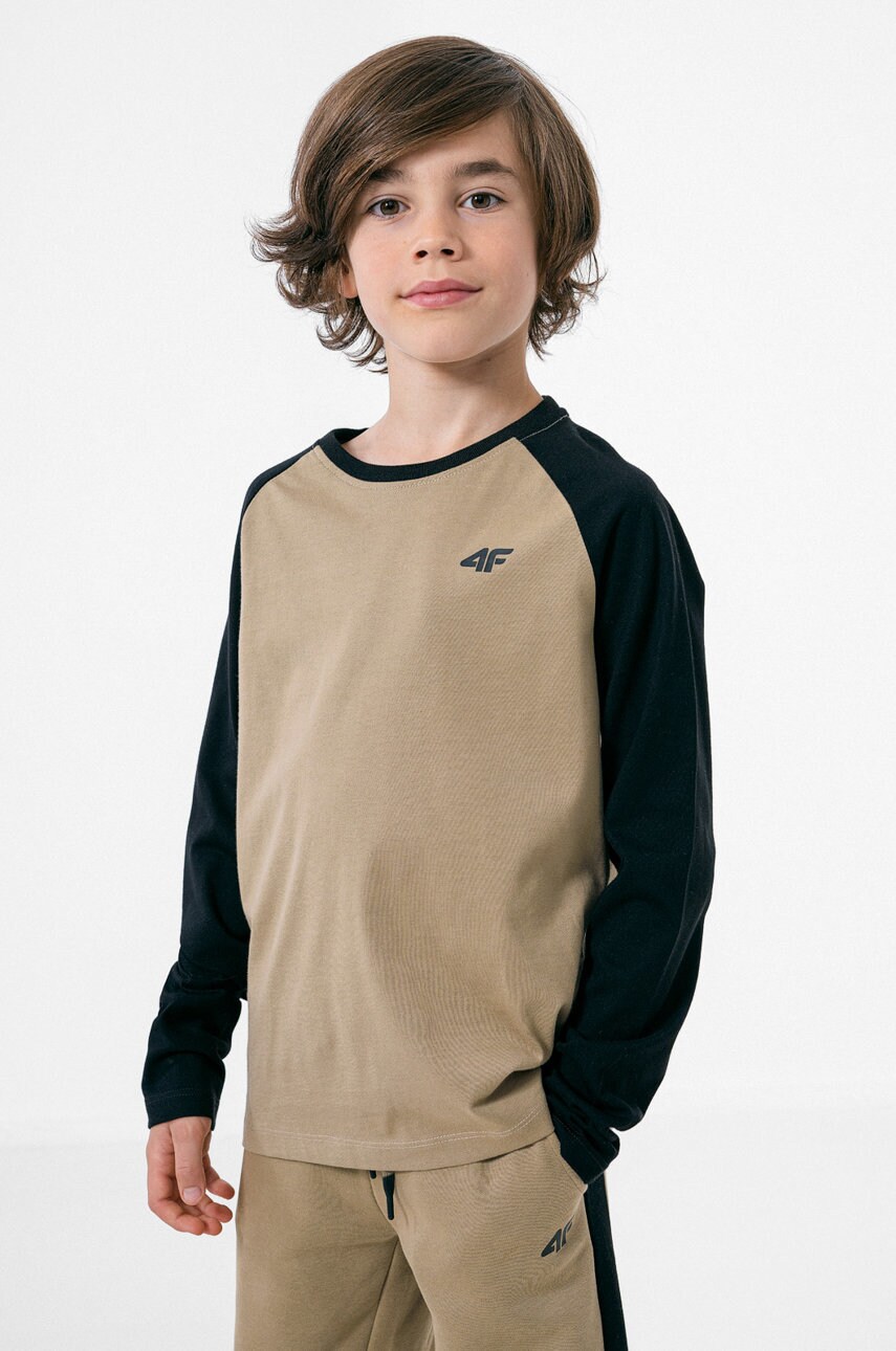 4f longsleeve din bumbac pentru copii culoarea galben, cu imprimeu