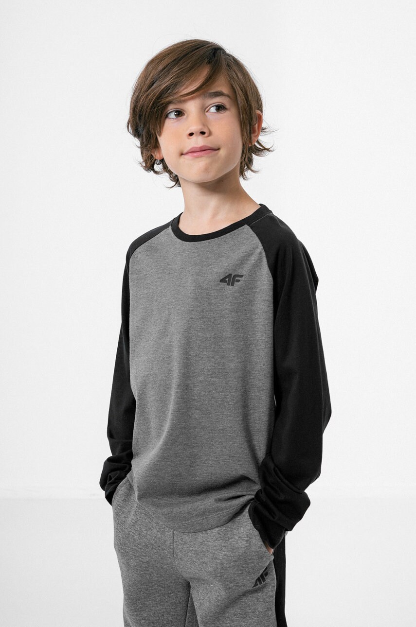4f longsleeve din bumbac pentru copii culoarea gri, cu imprimeu