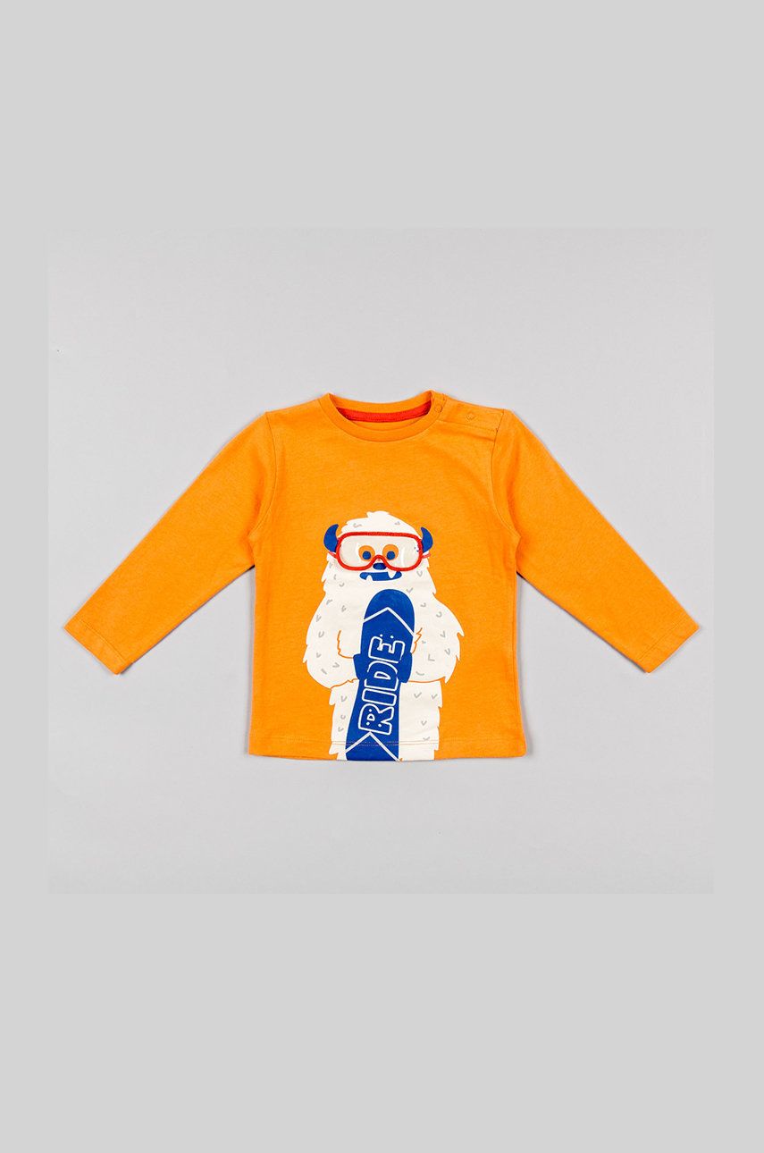 Levně Dětská bavlněná košile s dlouhým rukávem zippy oranžová barva, s potiskem