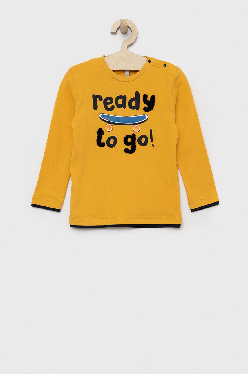 Dětská bavlněná košile s dlouhým rukávem Birba&Trybeyond žlutá barva, s aplikací - žlutá -  100