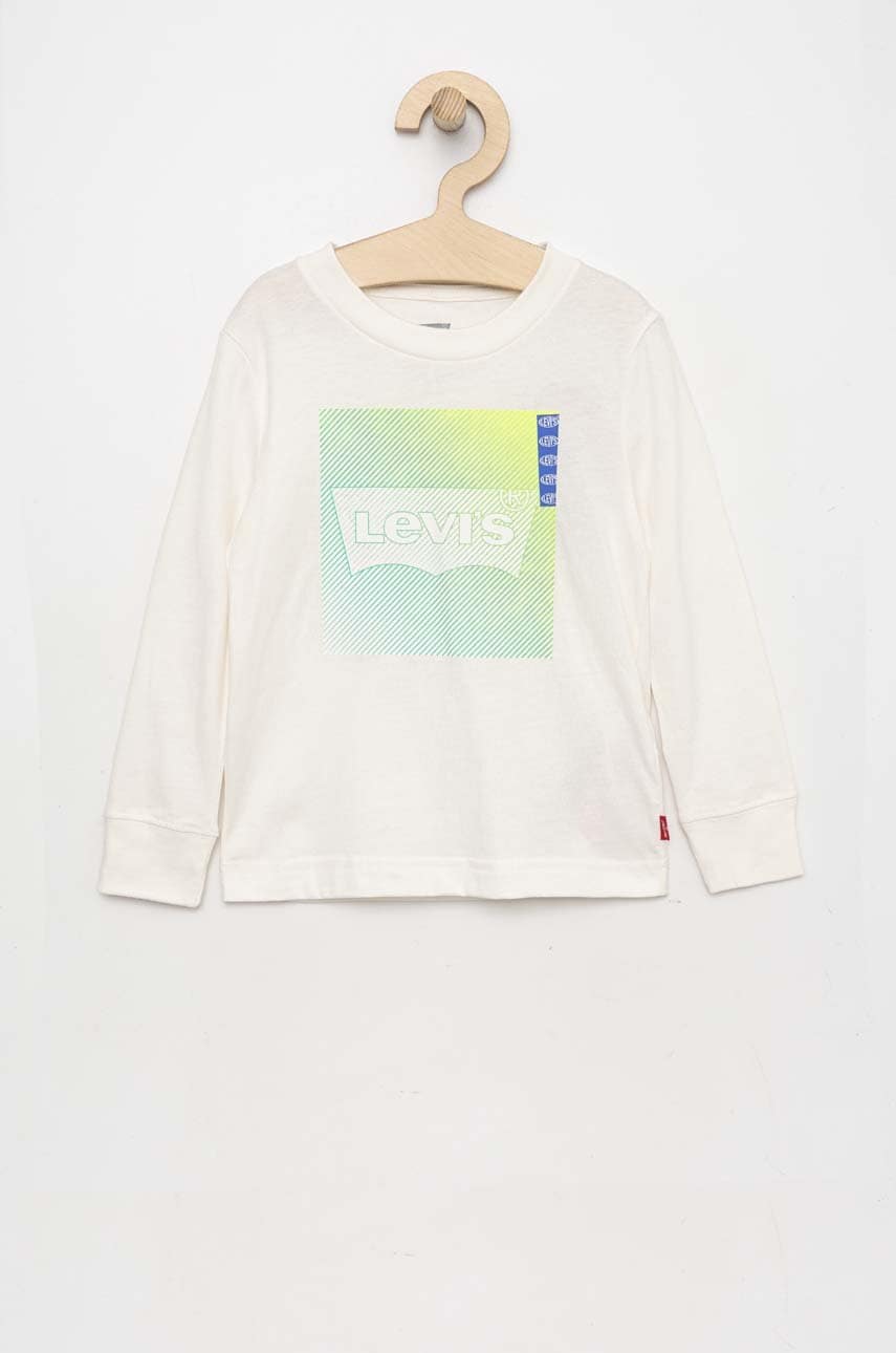 Levi's longsleeve din bumbac pentru copii culoarea alb, cu imprimeu