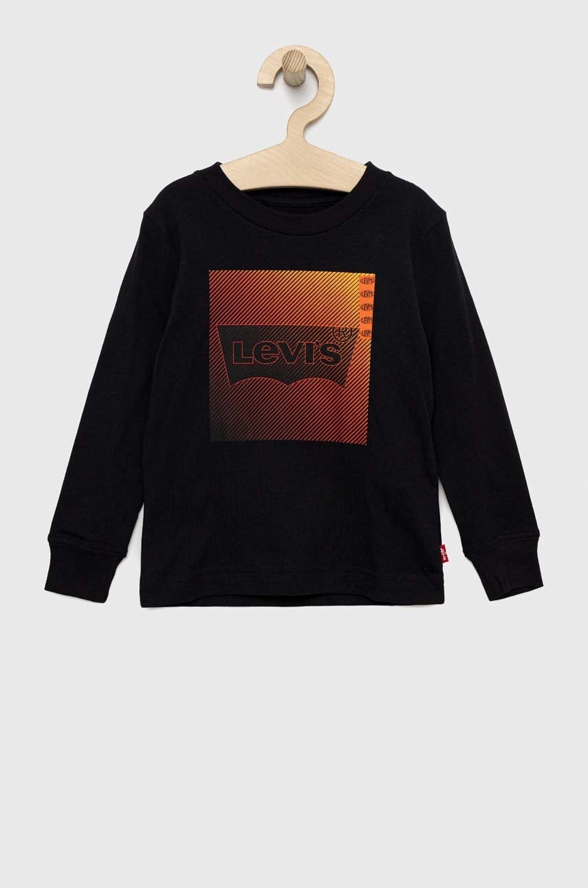 Levi's longsleeve din bumbac pentru copii culoarea negru, cu imprimeu