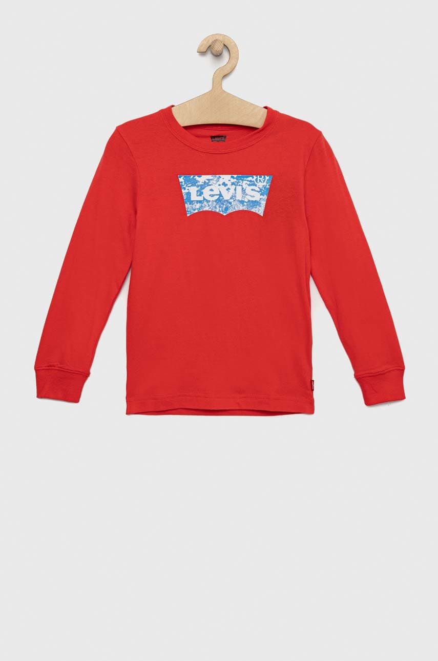Levi's longsleeve din bumbac pentru copii culoarea rosu, cu imprimeu