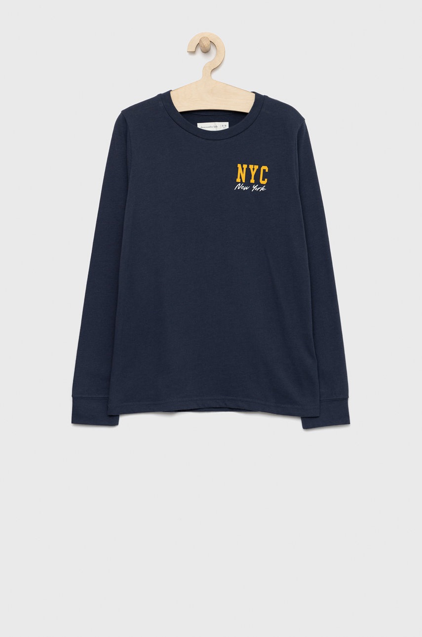 Abercrombie & Fitch longsleeve dziecięcy kolor granatowy z nadrukiem