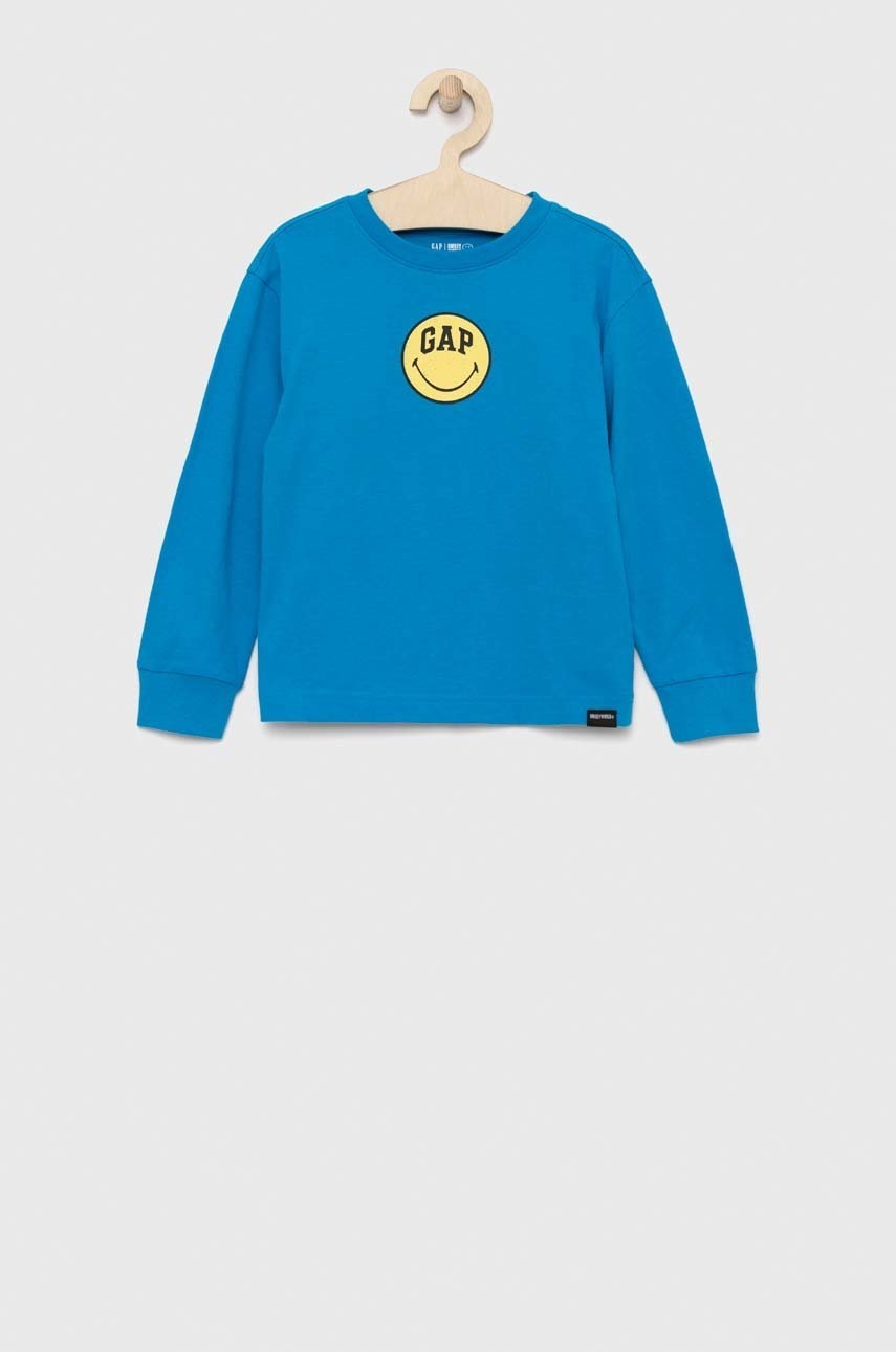 

Детска блуза с дълги ръкави GAP X Smiley в синьо с принт, Син