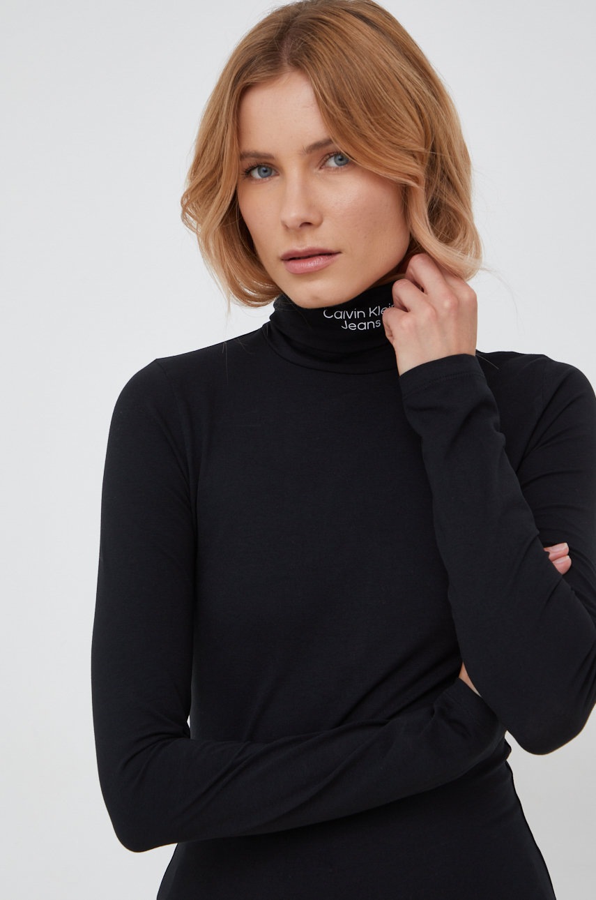 

Блуза с дълги ръкави Calvin Klein Jeans в черно с поло, Черен