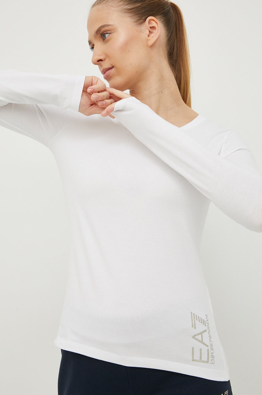 Ea7 emporio armani longsleeve femei, culoarea alb