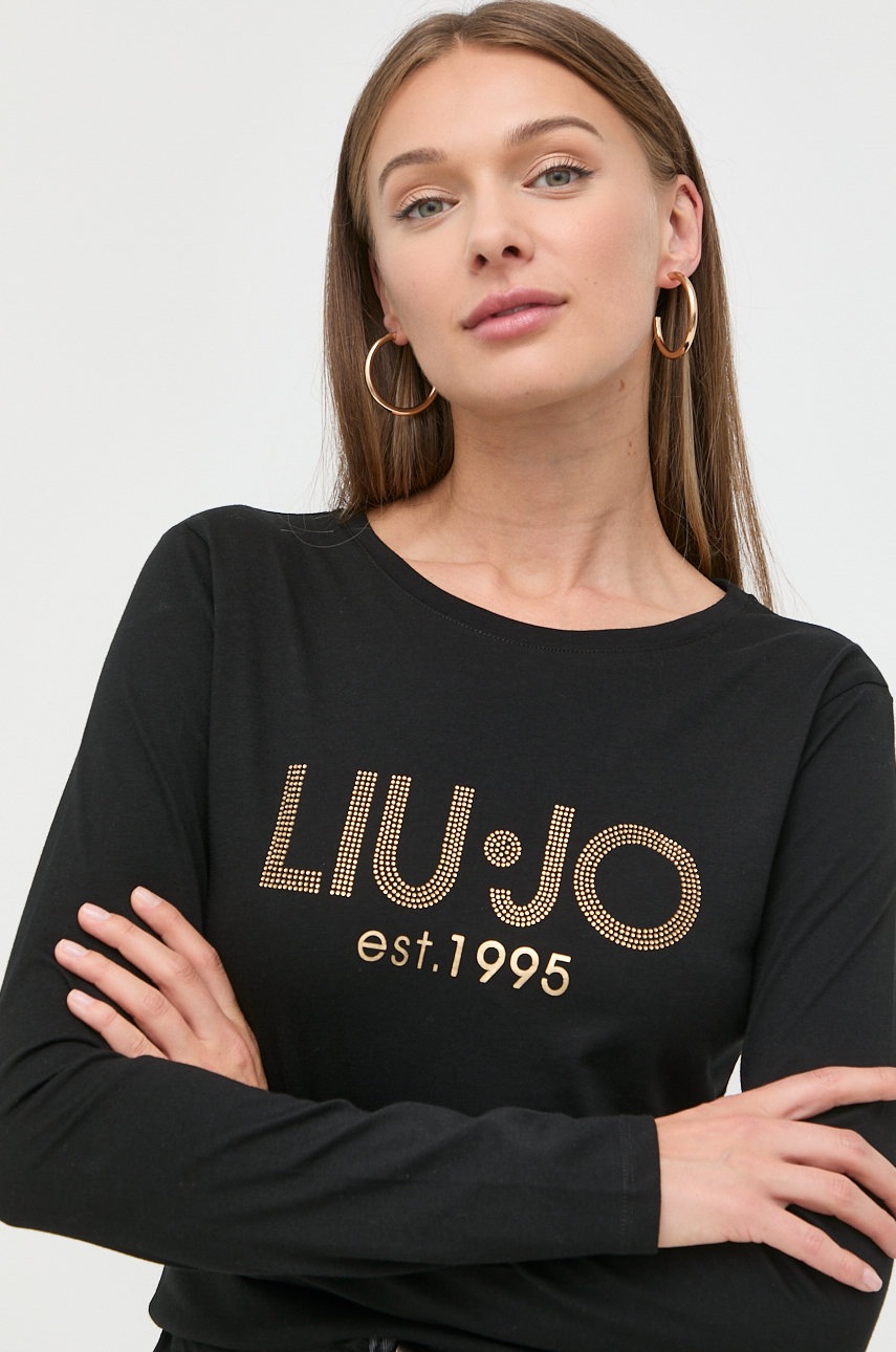 

Памучна блуза с дълги ръкави Liu Jo в черно, Черен