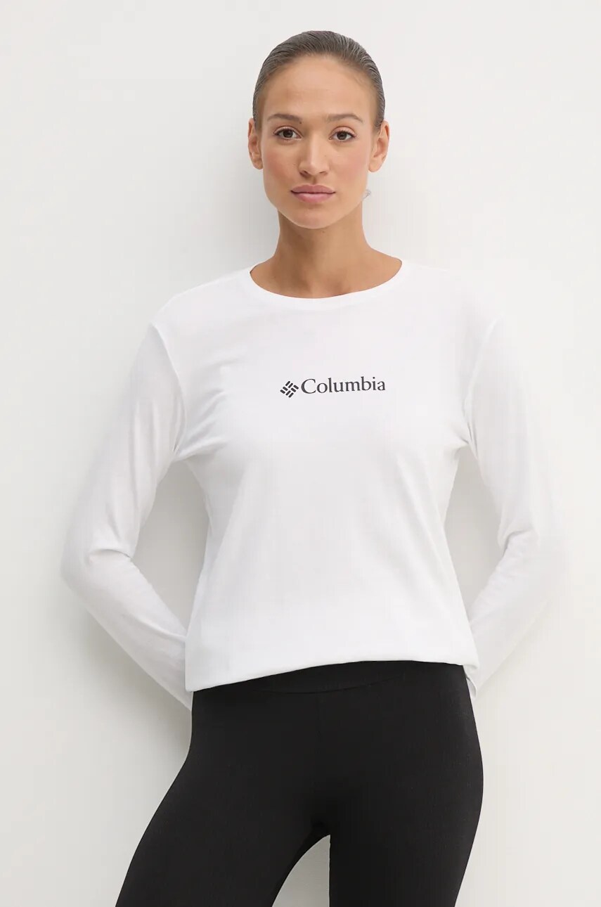 Columbia longsleeve din bumbac North Cascades culoarea alb, 2013481