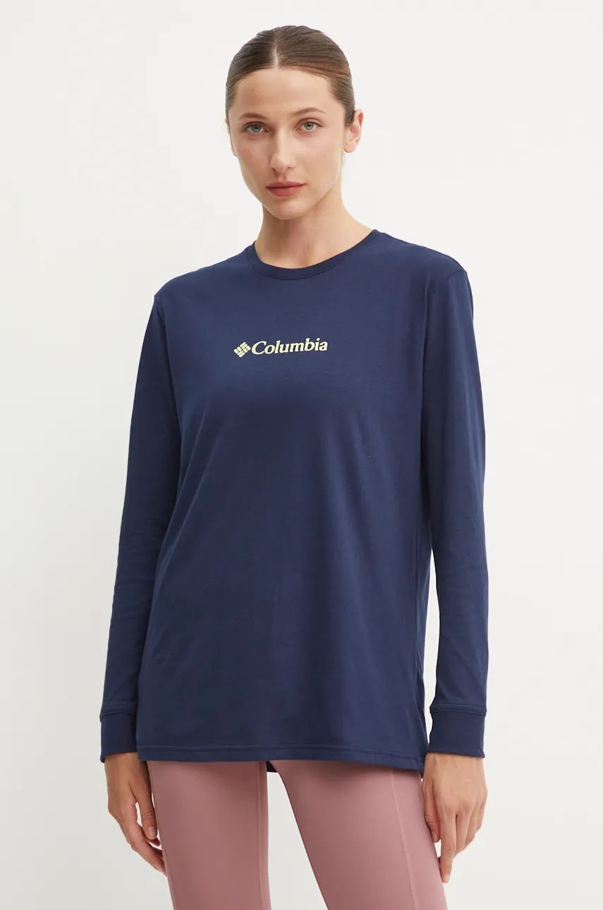 Columbia longsleeve din bumbac culoarea albastru marin