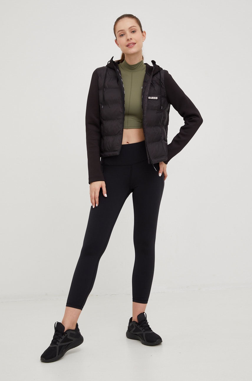 

Лонгслив Guess женский цвет зелёный с полугольфом