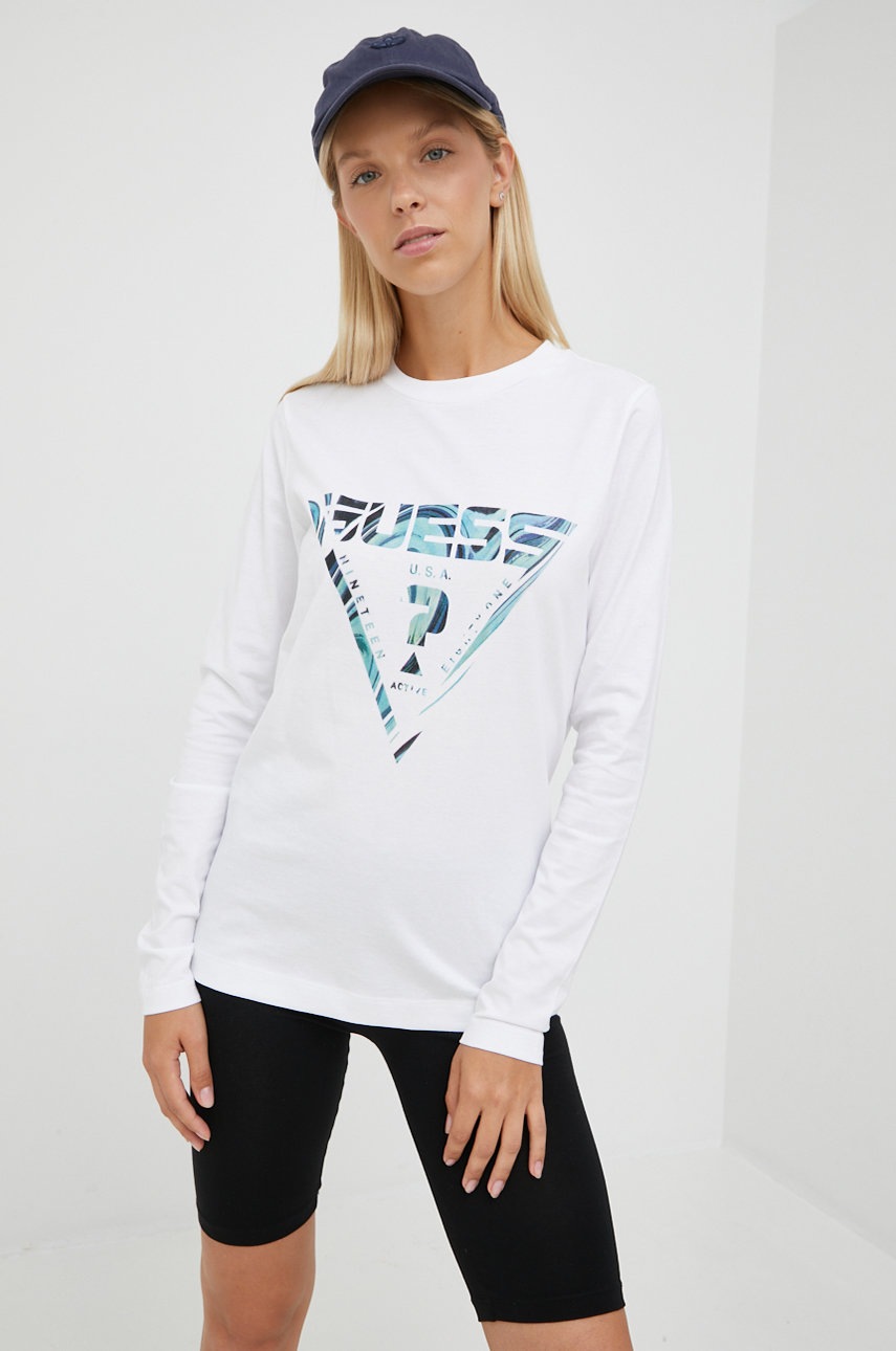 

Памучна блуза с дълги ръкави Guess в бяло, Бял