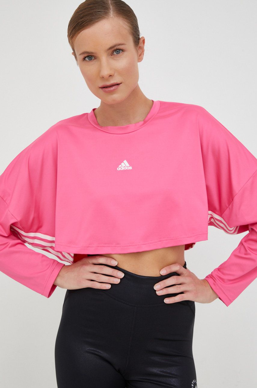Levně Tréninkové tričko s dlouhým rukávem adidas Hyperglam růžová barva