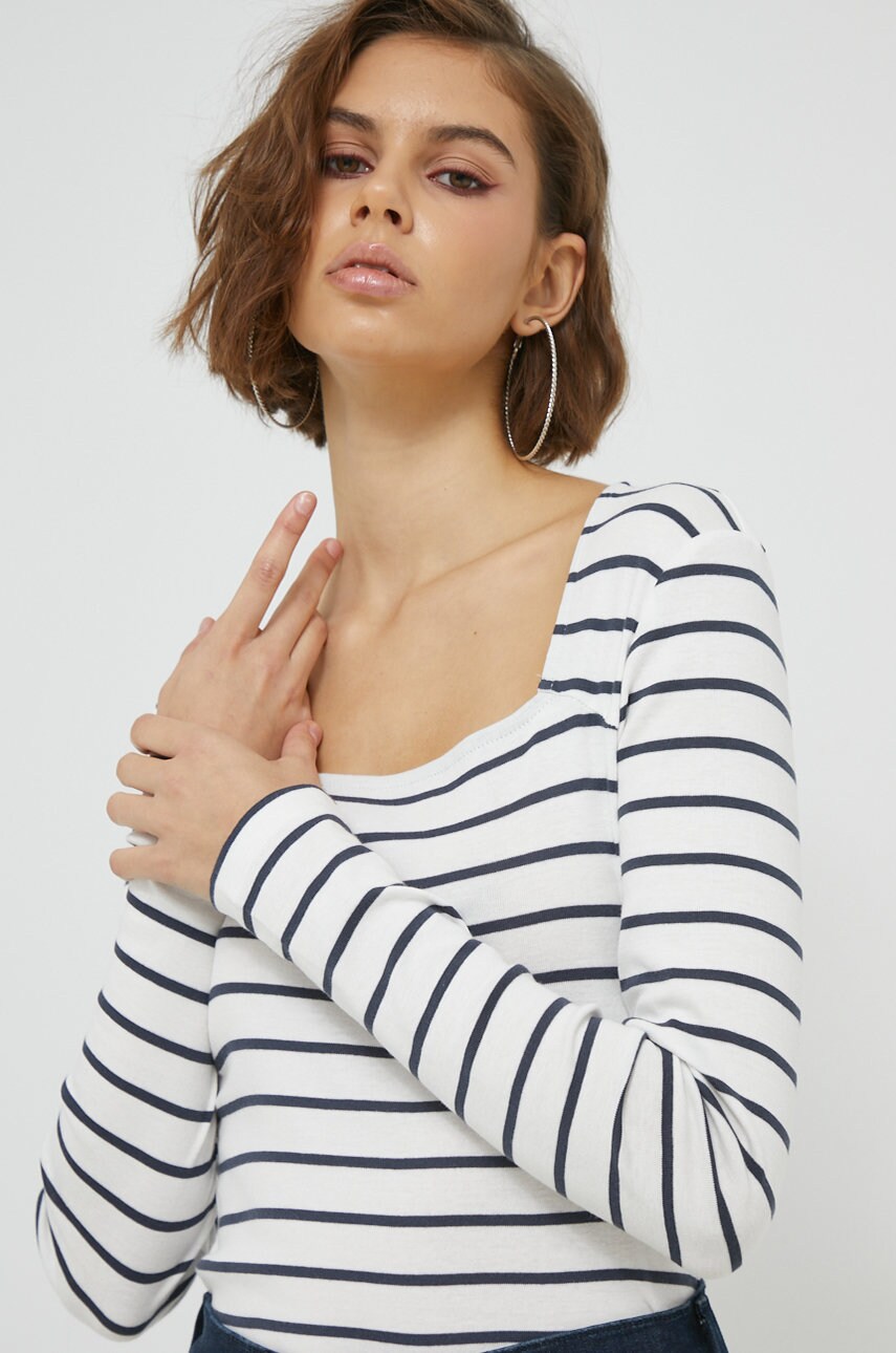 Only longsleeve din bumbac culoarea alb