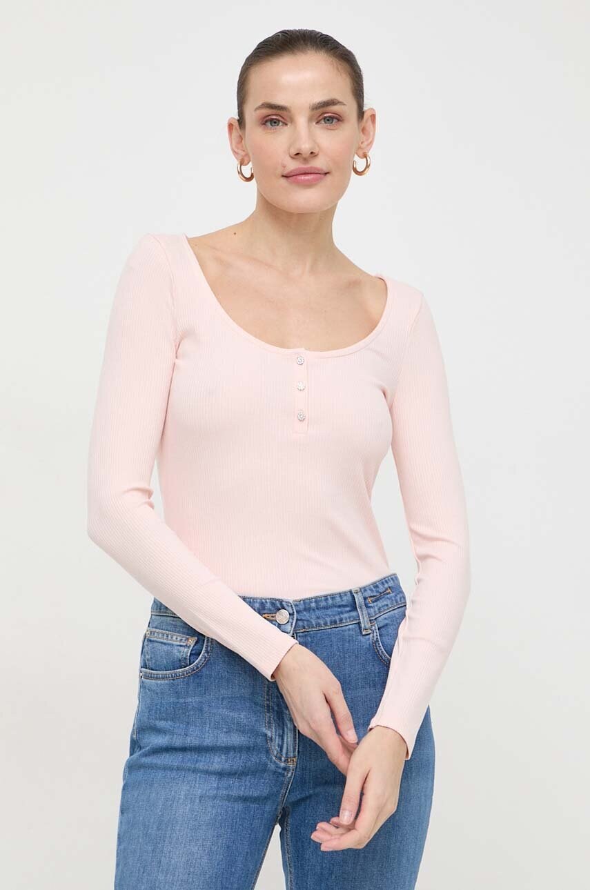 Levně Tričko s dlouhým rukávem Guess KARLEE růžová barva, W2YP46 KBCO2
