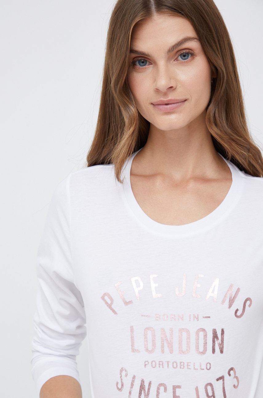 

Памучна блуза с дълги ръкави Pepe Jeans в бяло, Бял