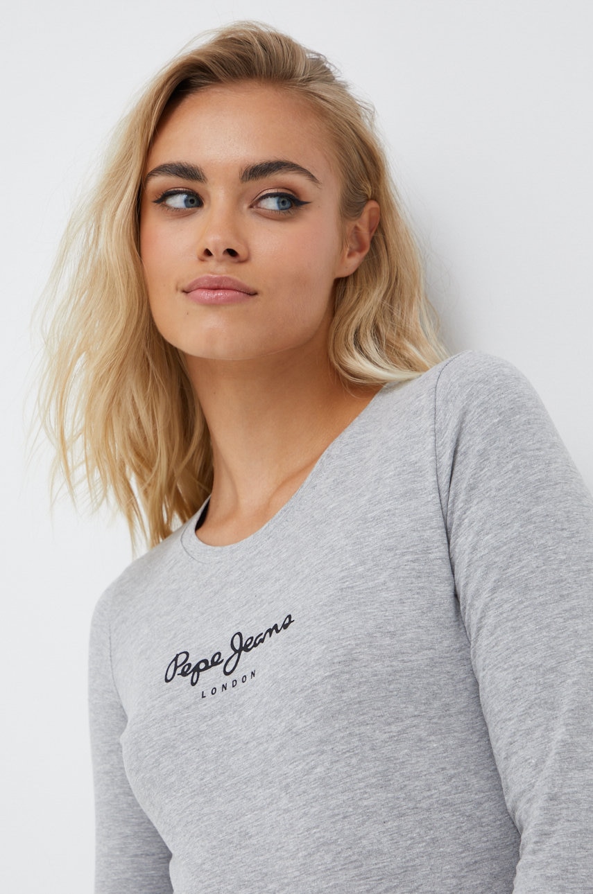 Pepe Jeans longsleeve femei, culoarea gri