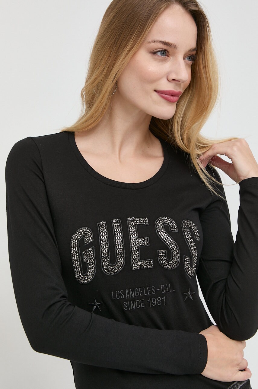 

Бавовняний лонгслів Guess колір чорний