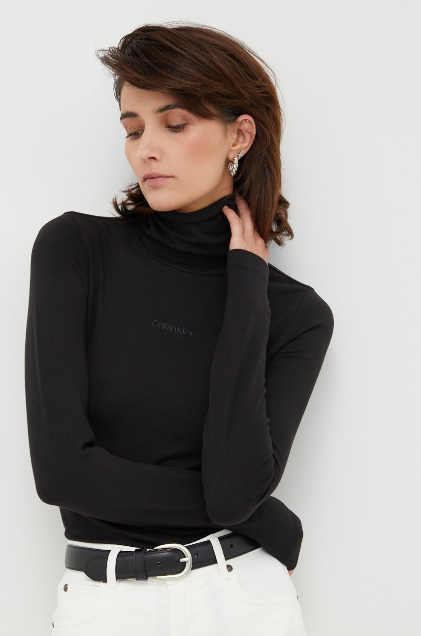 

Блуза с дълги ръкави Calvin Klein в черно с поло, Черен
