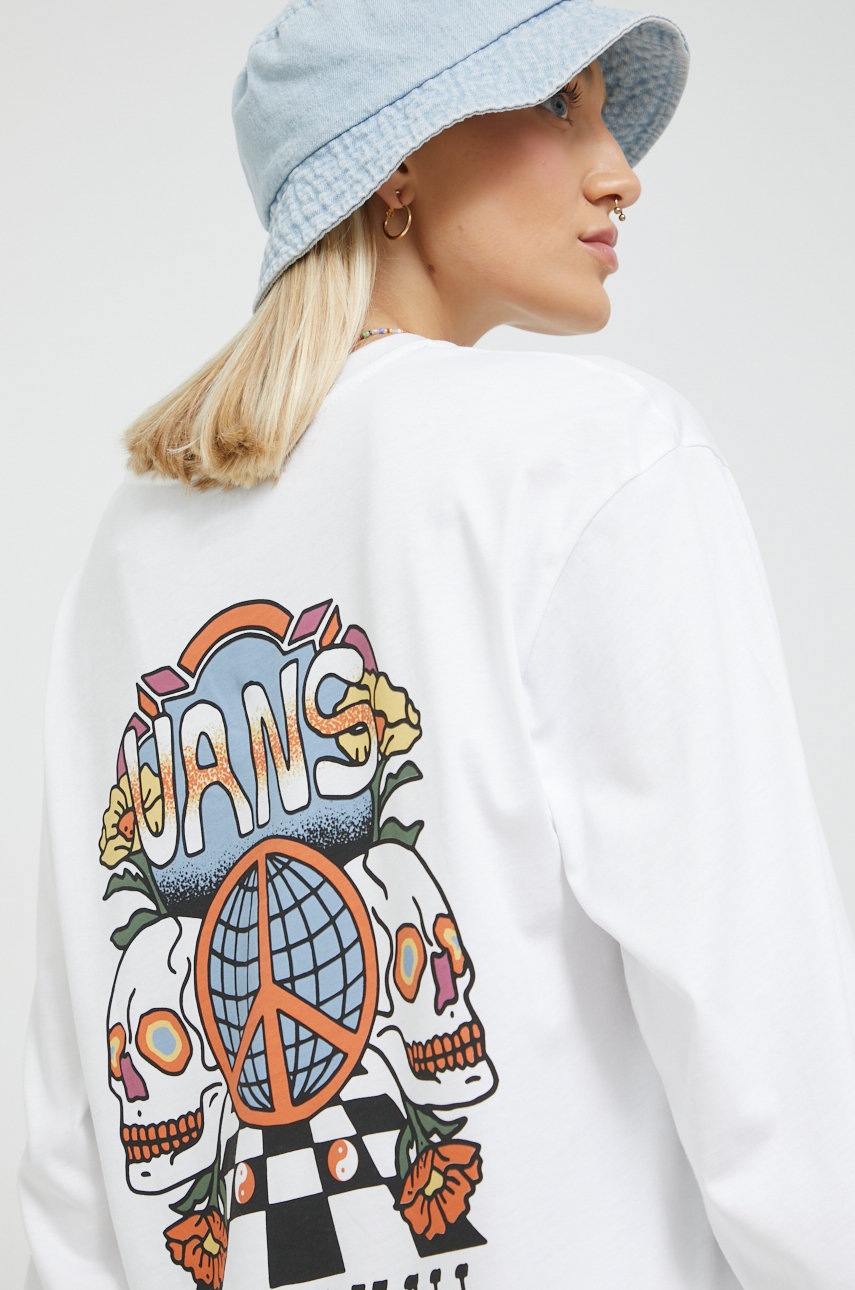 

Хлопковый лонгслив Vans цвет белый