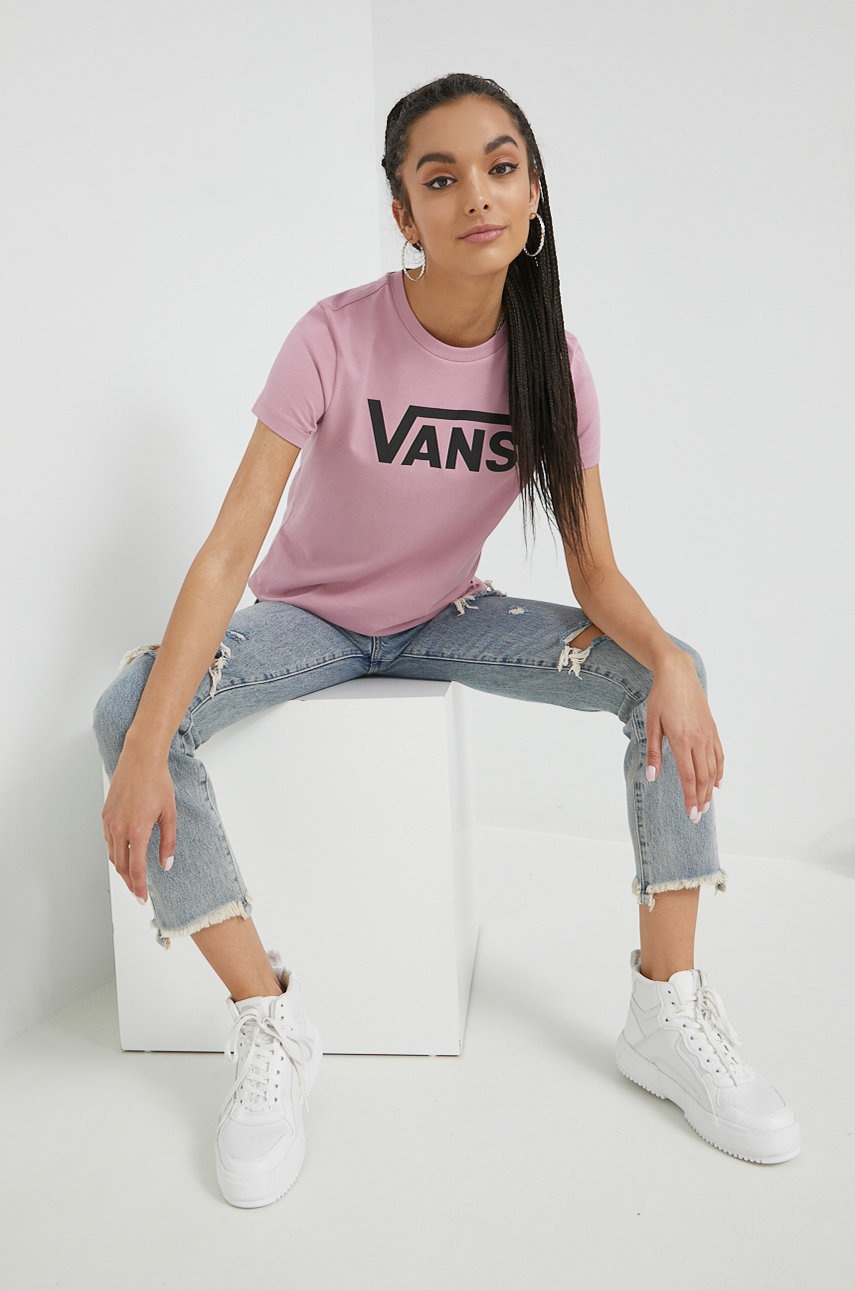 

Памучна тениска Vans в розово, Розов