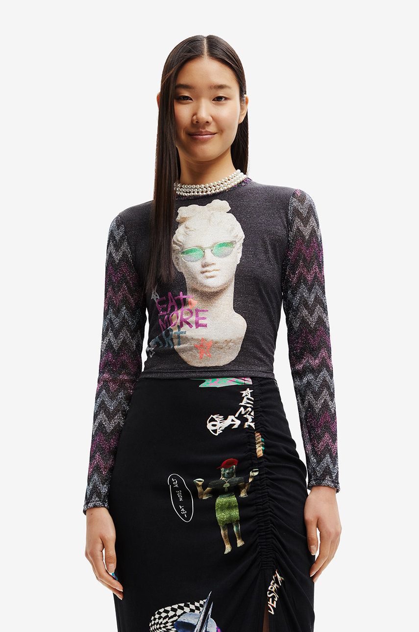 Desigual longsleeve femei, culoarea negru