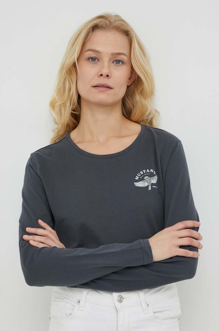 Mustang longsleeve din bumbac culoarea gri