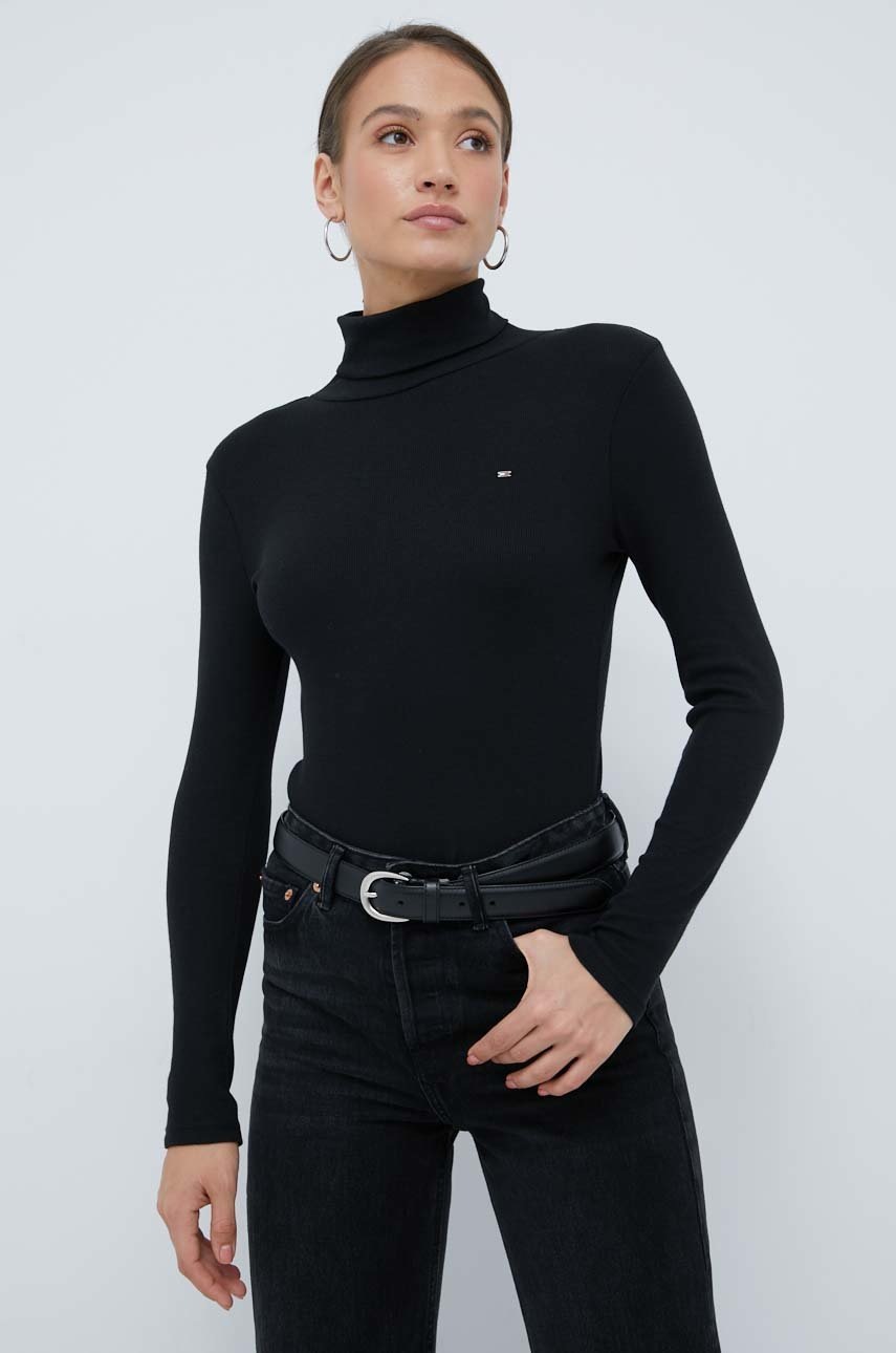 

Лонгслів Tommy Hilfiger жіночий колір чорний півгольф