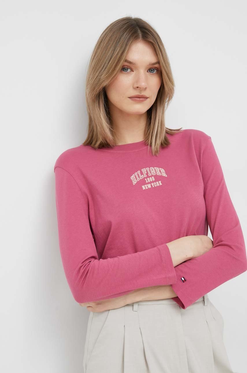 

Бавовняний лонгслів Tommy Hilfiger колір рожевий
