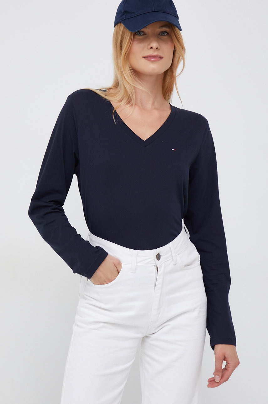 

Памучна блуза с дълги ръкави Tommy Hilfiger в тъмносиньо, Тъмносин