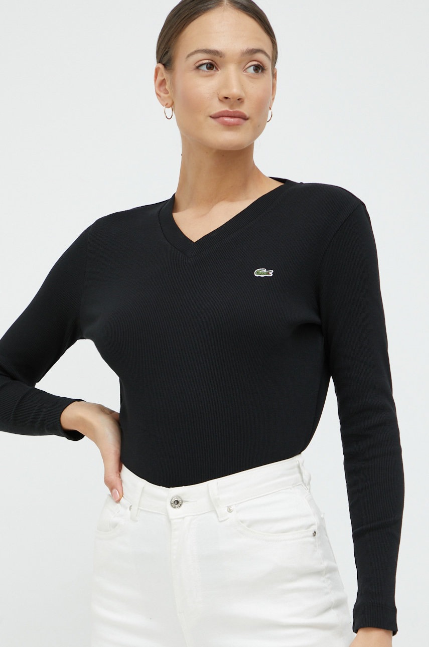 

Памучна блуза с дълги ръкави Lacoste в черно, Черен